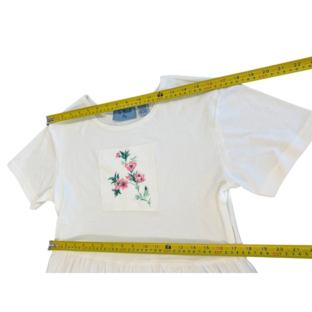 San Michelle Bay Womens White Floral Embroidered Midi Nightgown Size M Vintage